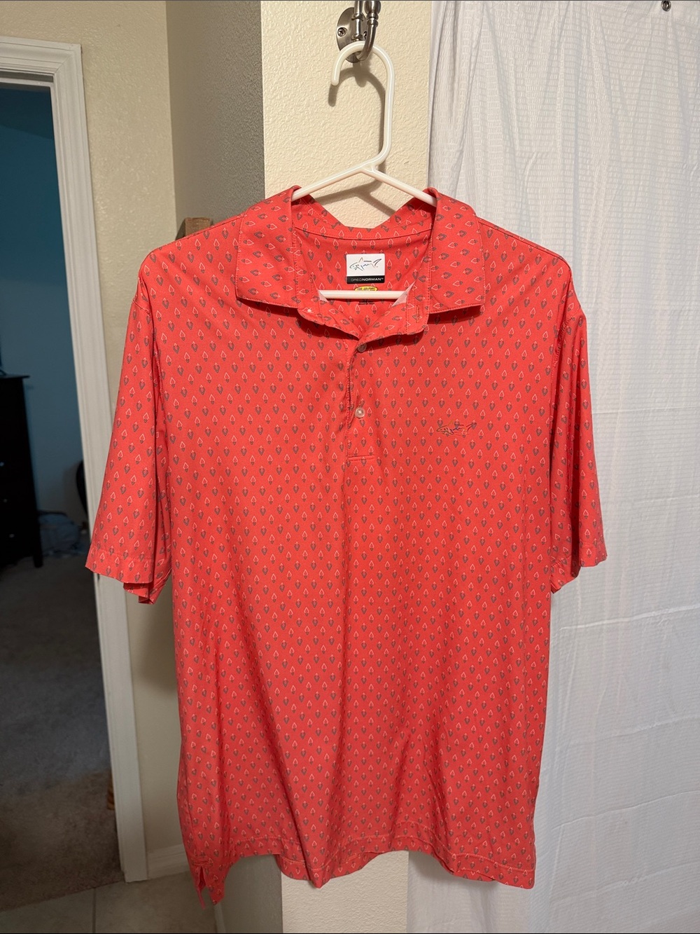 Greg Norman Collection Coral Orange/Red Printed Polo